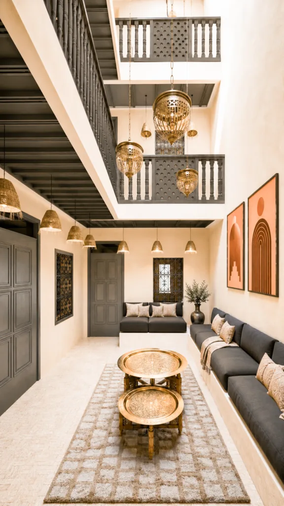 A fully renovated riad situated in Riad Laarousse, offering 4 bedrooms and a fully furnished terrace. Its direct access for cars right outside the door and the car park located just 50 metres away are real assets in the heart of the Medina. Renovated 4-bedroom riad with car access – Riad Laarousse, Marrakech